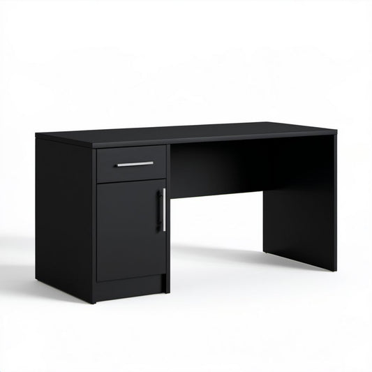 Czarne biurko komputerowe z szafką i szufladą z płyty wiórowej laminowanej 120 x 60 x 75 cm