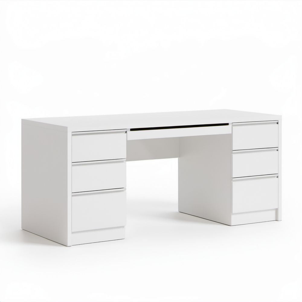 Białe biurko komputerowe z płyty wiórowej laminowanej 140 x 60 x 75 cm z 7 szufladami