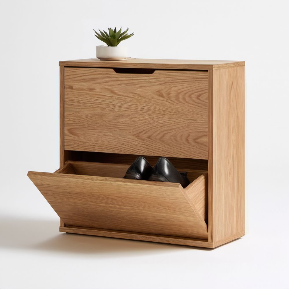 Szafka na buty z 2 uchylnymi frontami, dąb naturalny, MDF, 80 × 30 × 90 cm