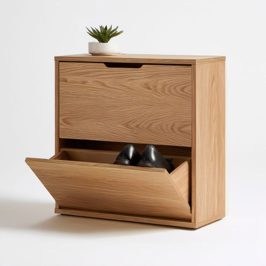 Szafka na buty z 2 uchylnymi frontami, dąb naturalny, MDF, 80 × 30 × 90 cm