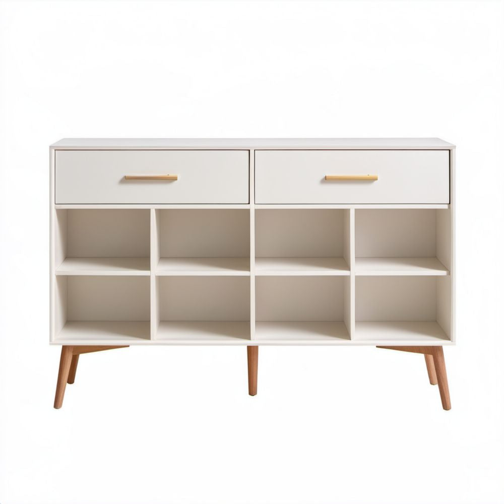Biała szafka na buty z MDF z 2 szufladami i 8 przegródkami, 120 × 35 × 95 cm
