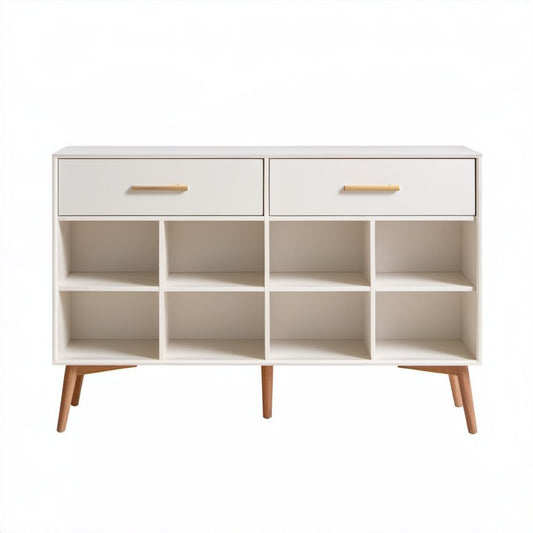 Biała szafka na buty z MDF z 2 szufladami i 8 przegródkami, 120 × 35 × 95 cm