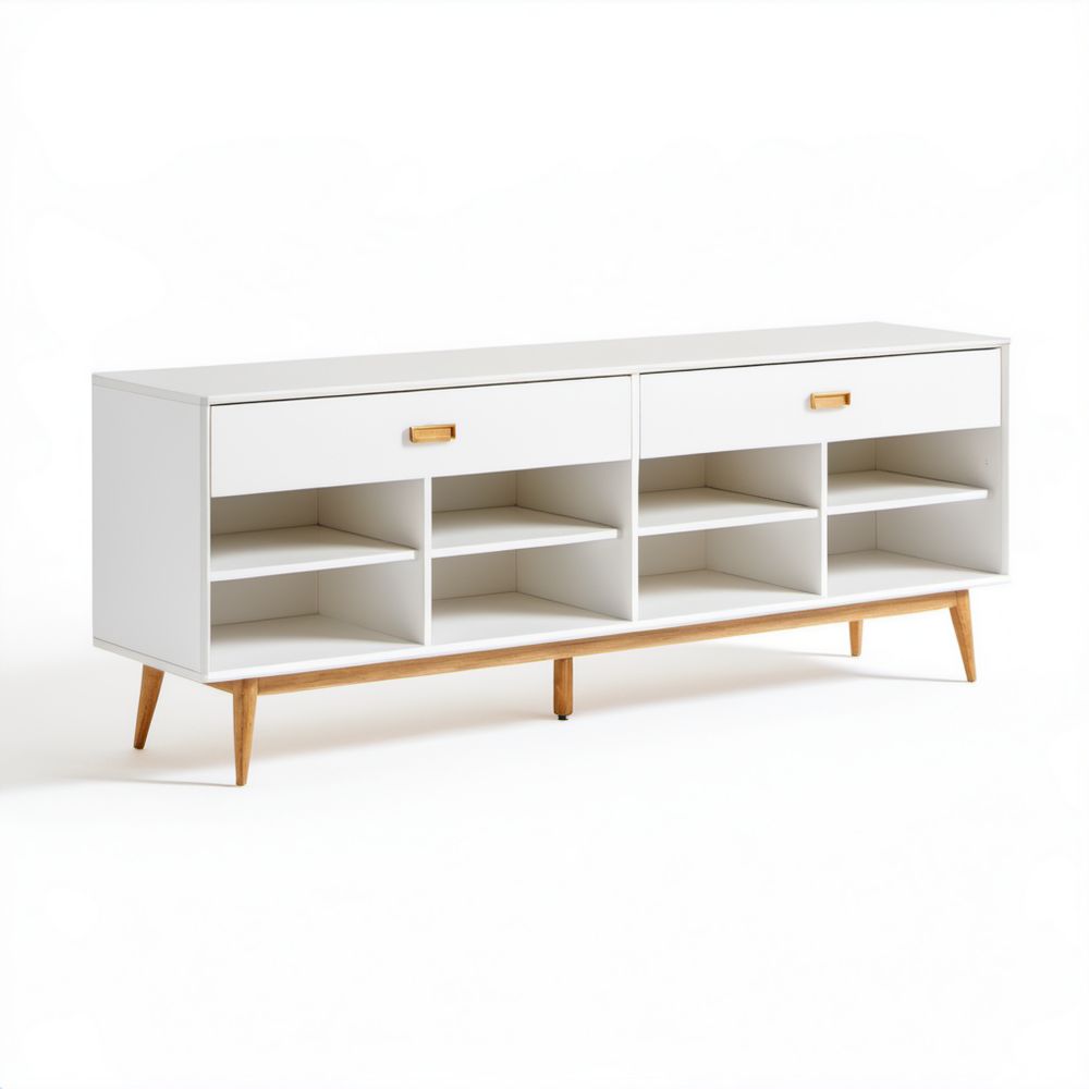 Biała szafka na buty z laminowanej płyty wiórowej 160 x 40 x 75 cm, 2 szuflady i 6 półek
