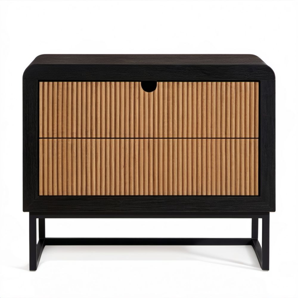 Szafka nocna z 2 szufladami czarno-dębowa z płyty MDF, 70 × 40 × 65 cm