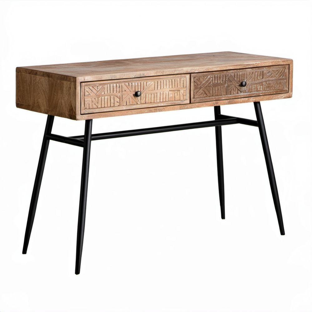 Biurko z 2 szufladami z litego drewna mango brązowo-czarne 120 x 60 x 76 cm