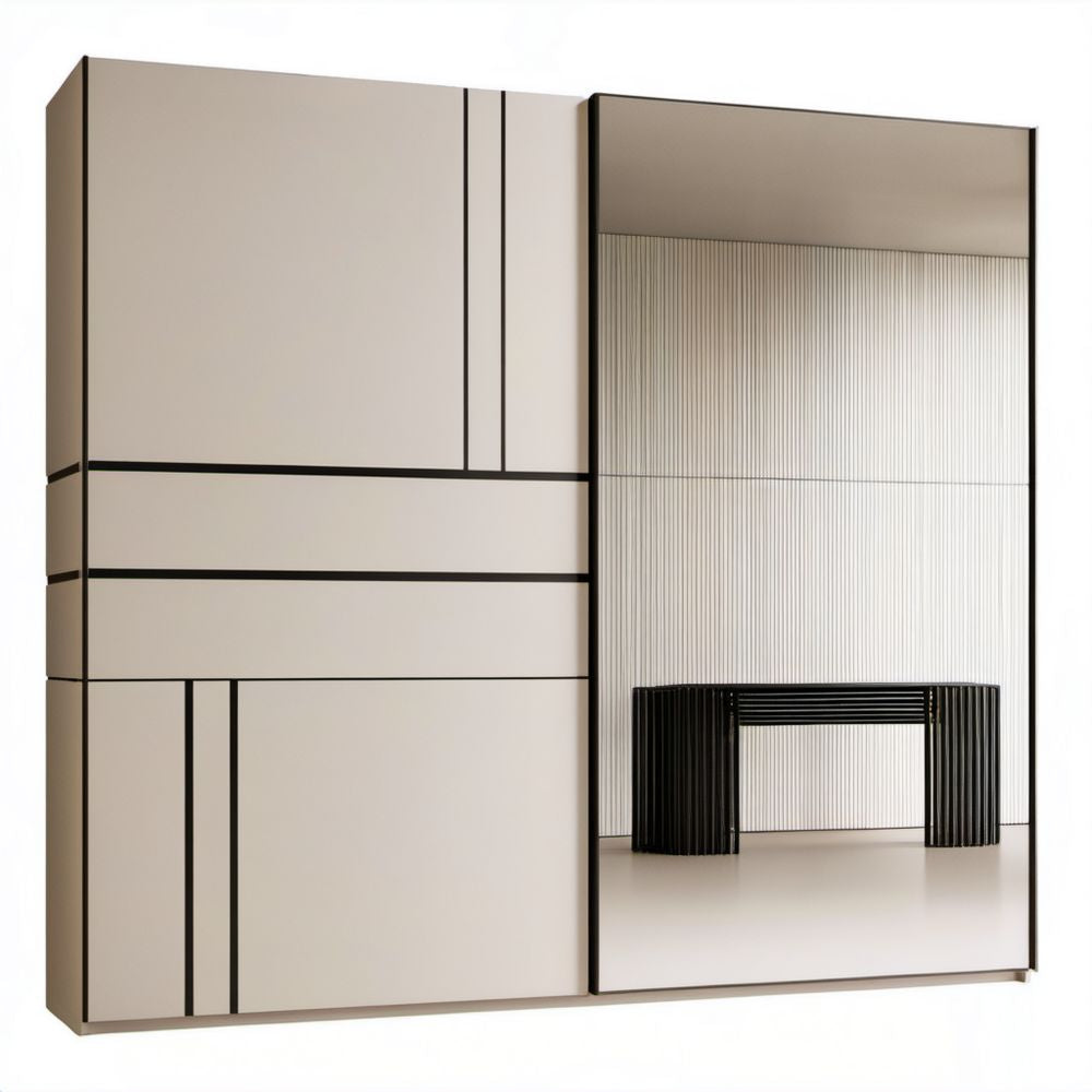 Beżowa szafa przesuwna z lustrem z płyty wiórowej laminowanej 200 × 60 × 220 cm