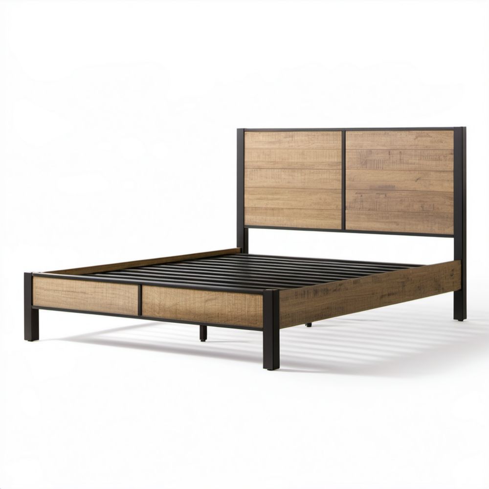 Łóżko dwuosobowe 160 × 200 cm brązowo-czarne z płytą MDF i stalową ramą