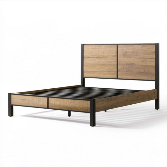 Łóżko dwuosobowe 160 × 200 cm brązowo-czarne z płytą MDF i stalową ramą